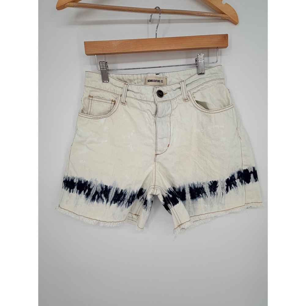 Semicouture Denim Shorts 26 Cream Tie Dye Dip‎ Dye Raw Hem Andrew Coastal Boho